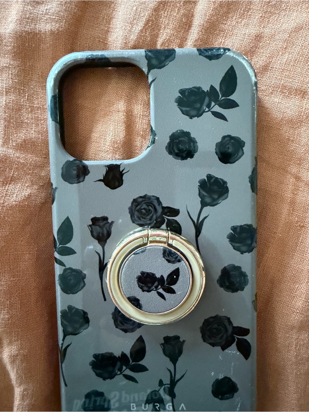 Gray Floral Phone Case with Gold Ring Holder by BURGA (iPhone 12)